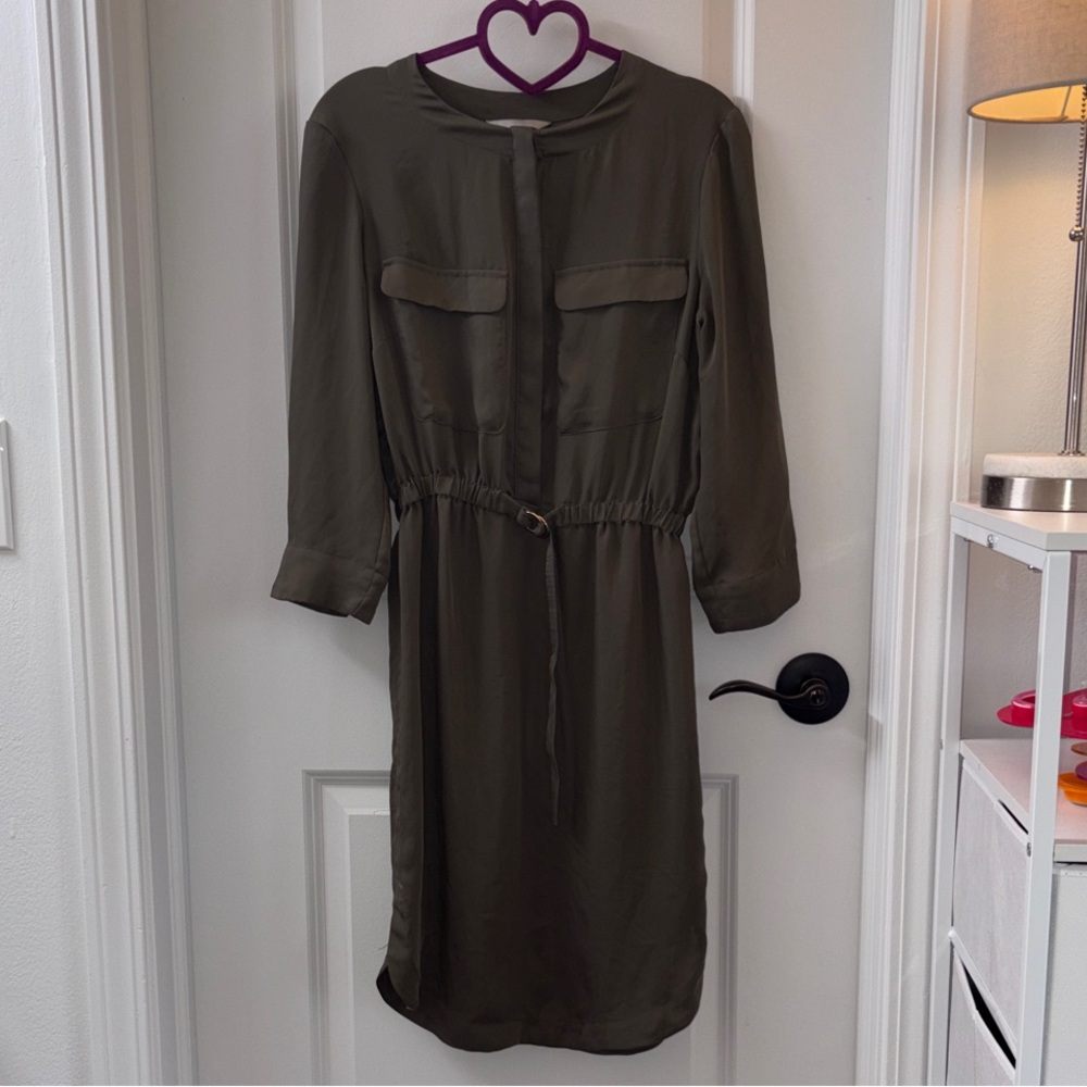 H&M Olive Green Long Sleeve Drawstring Shirt-Dress